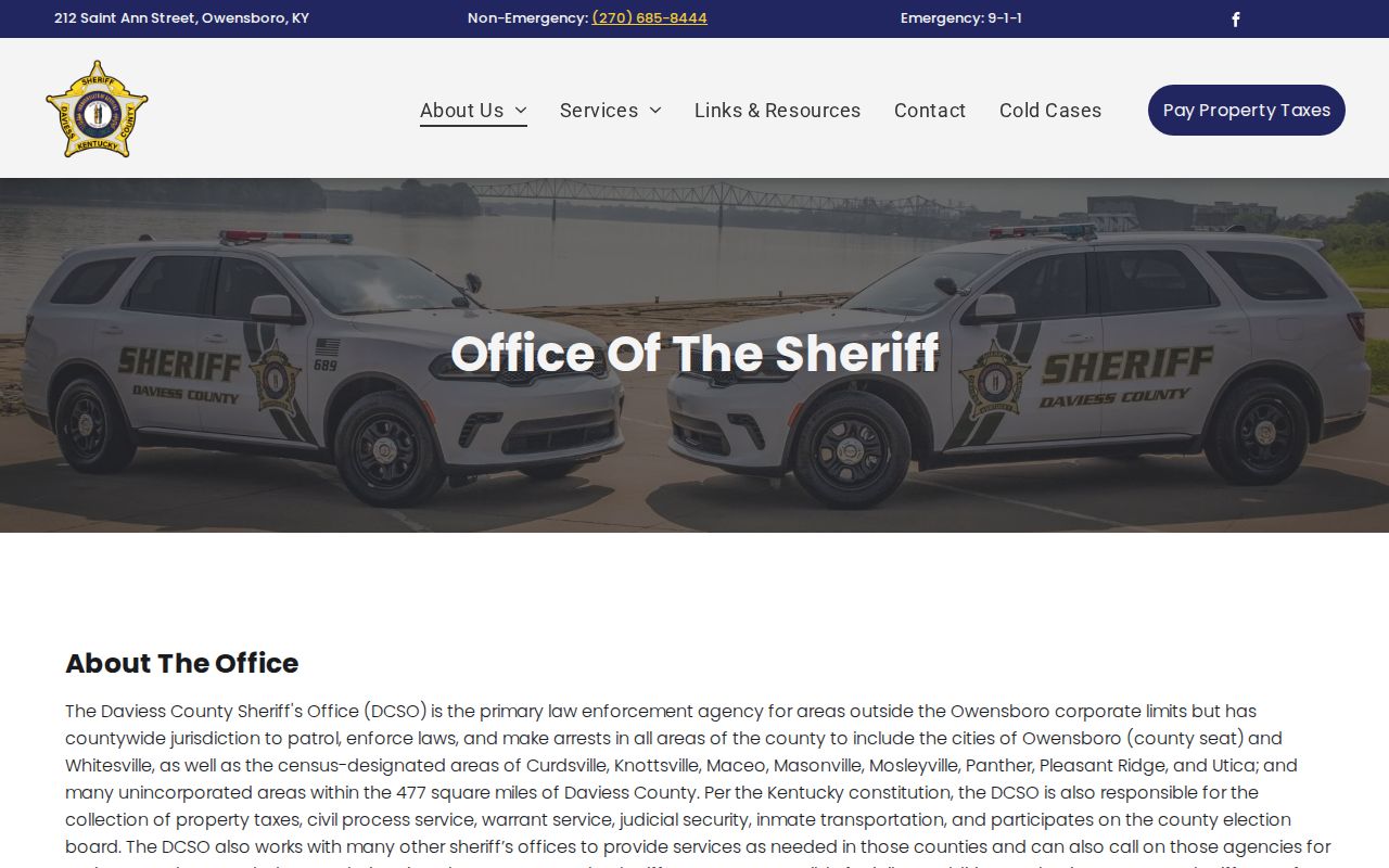 Daviess County Sheriff webpage describing countywide jurisdiction including Whitesville