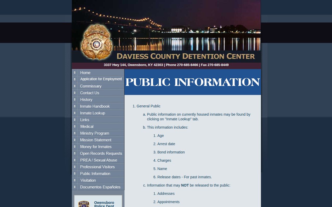 Daviess County Detention Center public-information policy