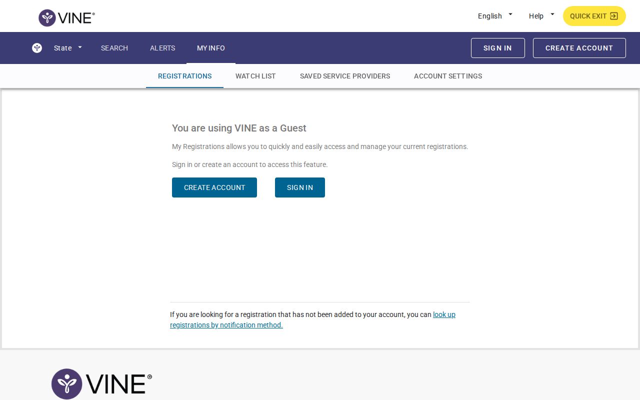 Daviess County VINELink inmate alert registration management screen