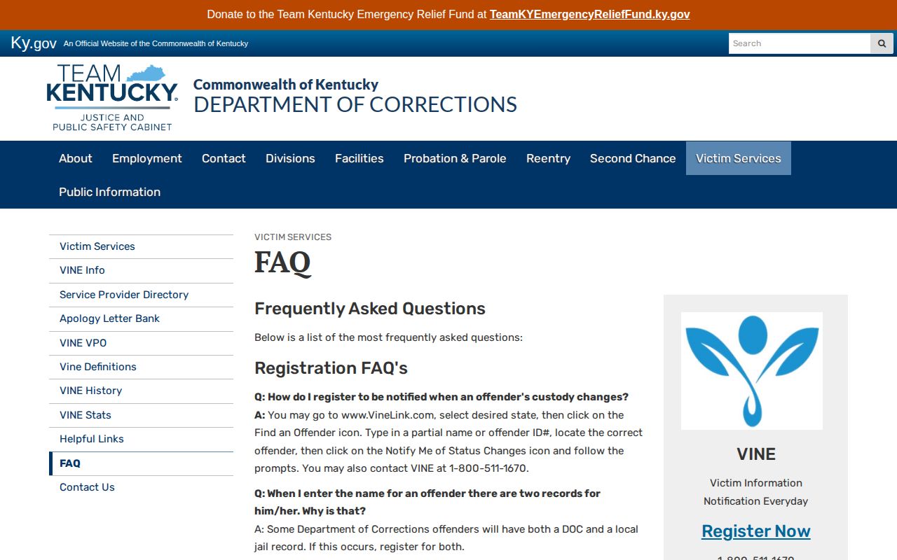 Kentucky VINE guidance for Daviess County inmate alerts