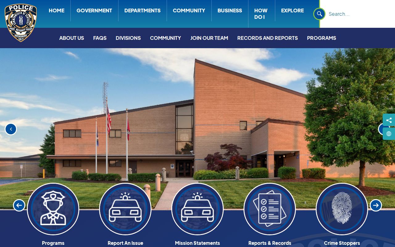 Official Owensboro Police Department webpage for city police information and records routes